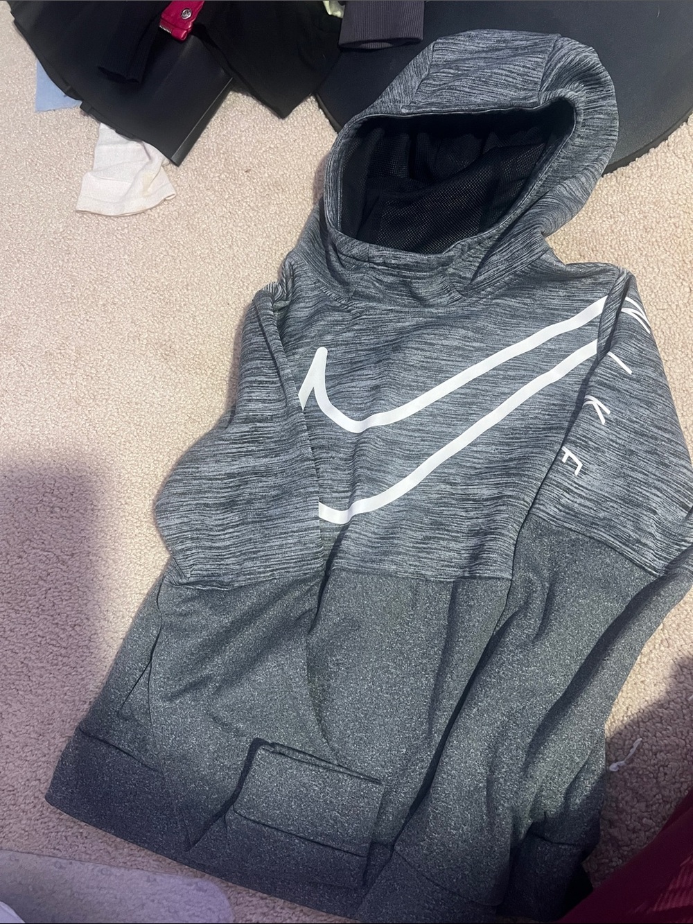Nike Dark Gray Heather Pullover Hoodie with White Swoosh unisex